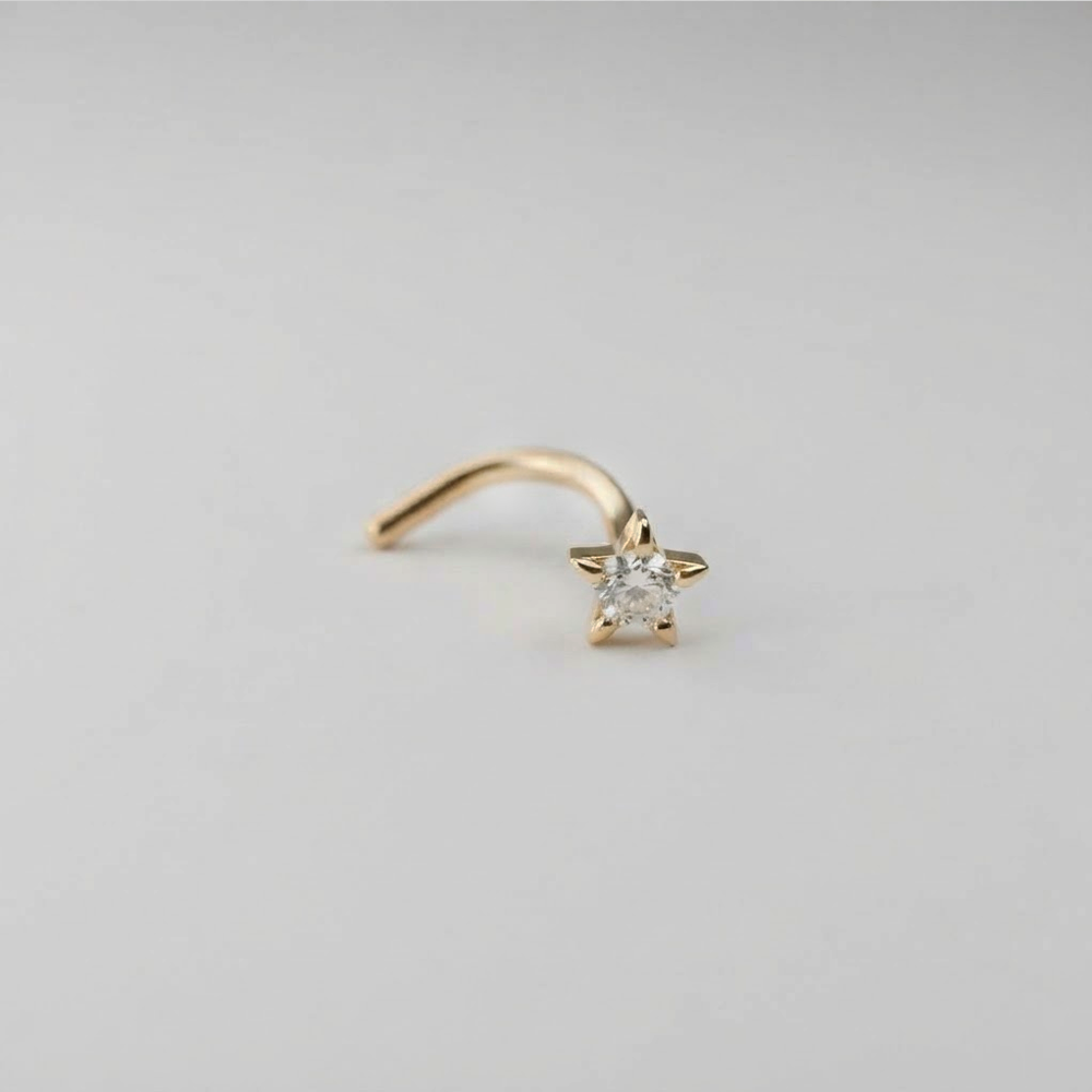 Soulflower | Nosetrill 18k Oro Solido (750 Echt Gold) | Nosetrill Curvo Estrella Zirconia