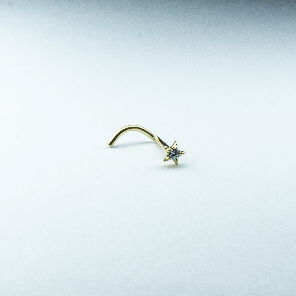Soulflower | Nosetrill 18k Oro Solido (750 Echt Gold) | Nosetrill Curvo Estrella Zirconia