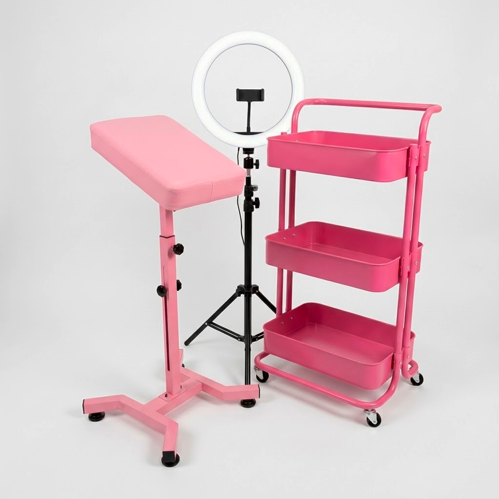 SOULFLOWER | KIT ORGANIZADOR CON LÁMPARA DE PIE Y DESCANSABRAZOS ROSA (3 & 6MSI)