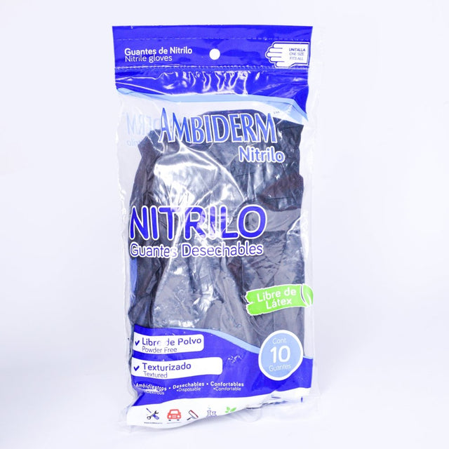 AMBIDERM | GUANTES | NITRILO UNITALLA (NEGRO) (10 GUANTES) - Soulflower Shop