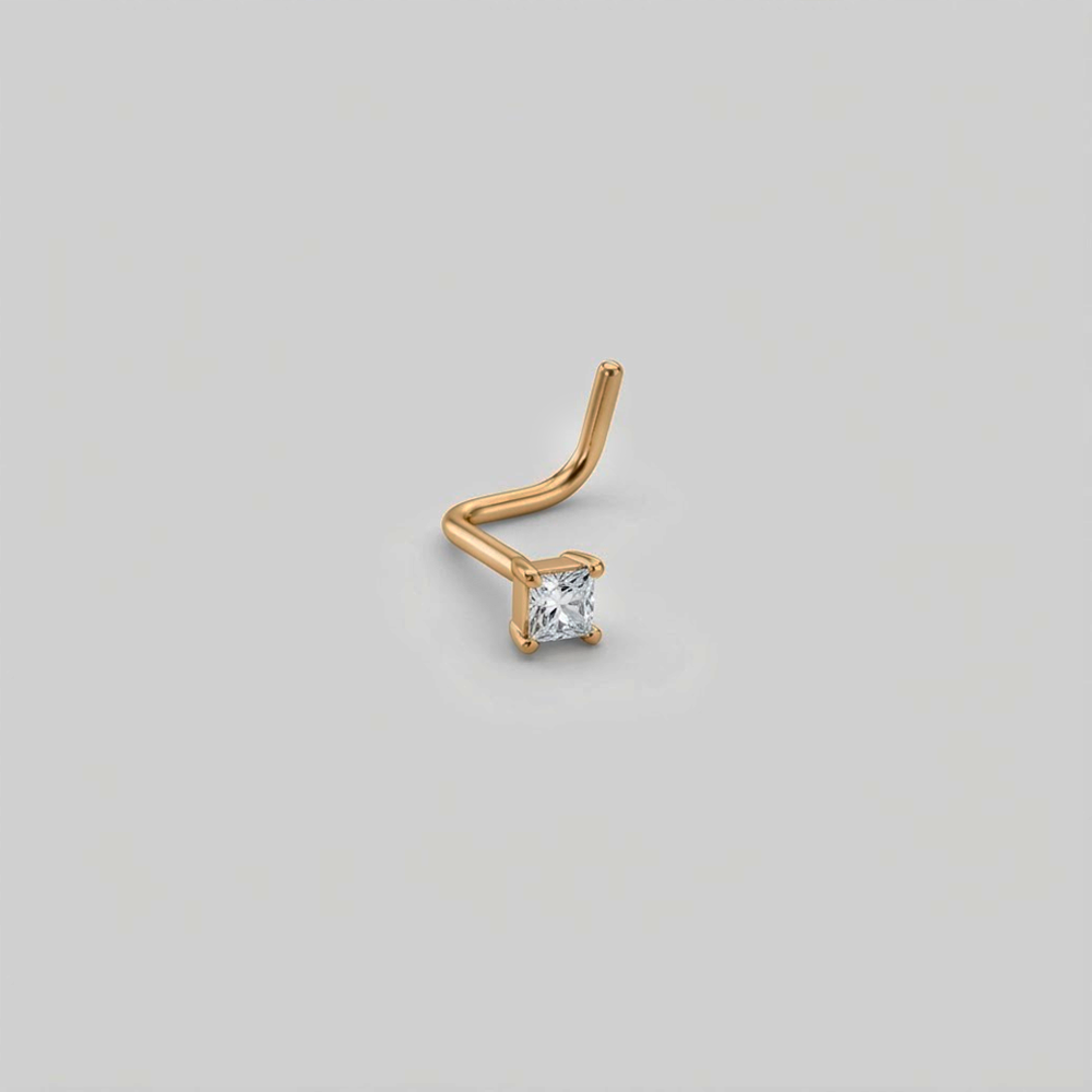 Soulflower | Nosetrill 18k Oro Solido (750 Echt Gold) | Nosetrill Curvo Cuadro Zirconia